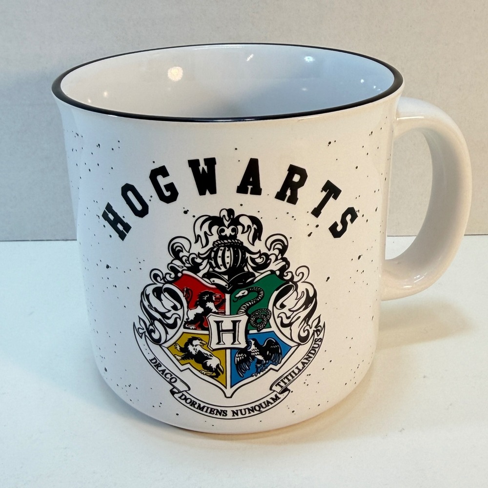 Harry Potter Mug Hogwarts Silver Buffalo 20oz White Speckled Campfire Tea Cup